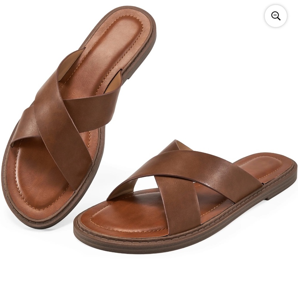 Brown Leather Slide Sandals